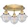 Oxford 18.25" Wide 3 Light Brushed Brass Flush Mount With Seedy Glass