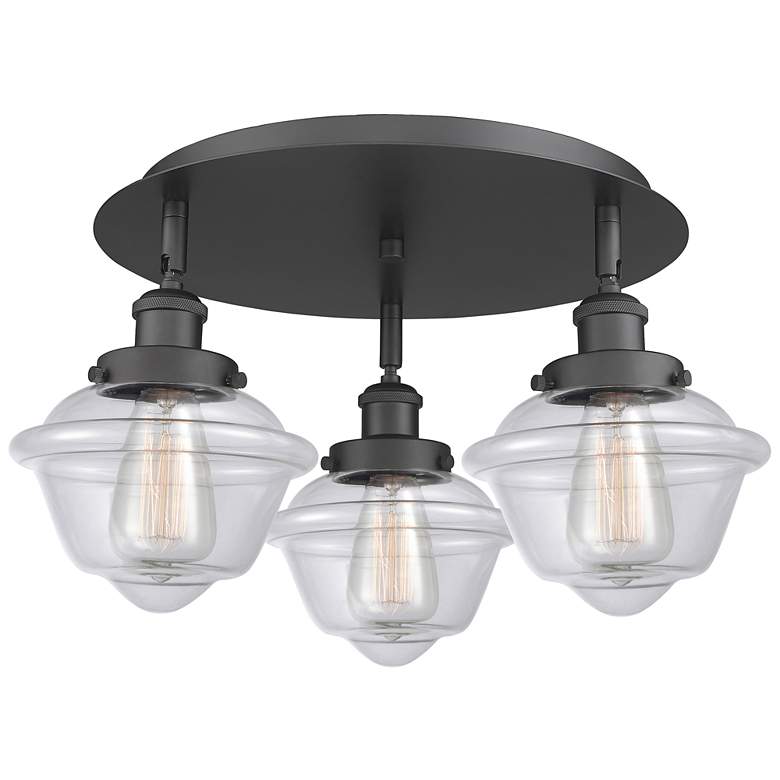 Image 1 Oxford 18.25 inch Wide 3 Light Matte Black Flush Mount With Clear Glass Sh