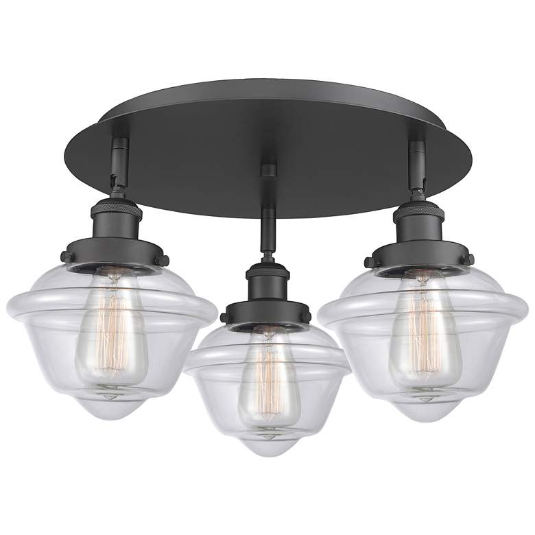 Image 1 Oxford 18.25" Wide 3 Light Matte Black Flush Mount With Clear Glass Sh