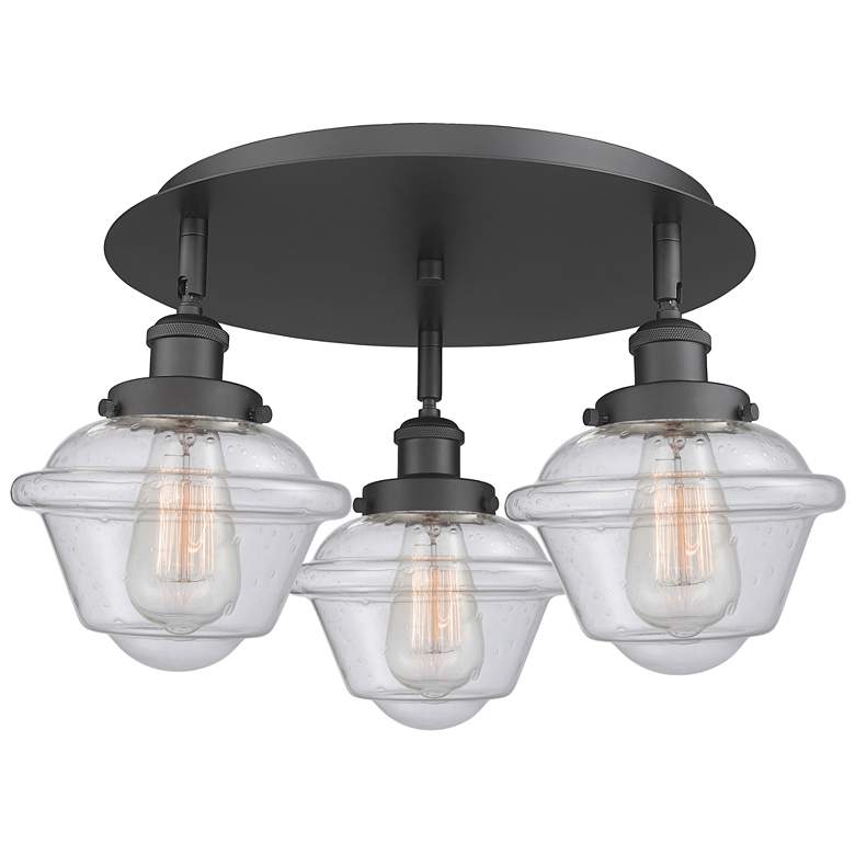 Image 1 Oxford 18.25 inch Wide 3 Light Matte Black Flush Mount With Seedy Glass Sh