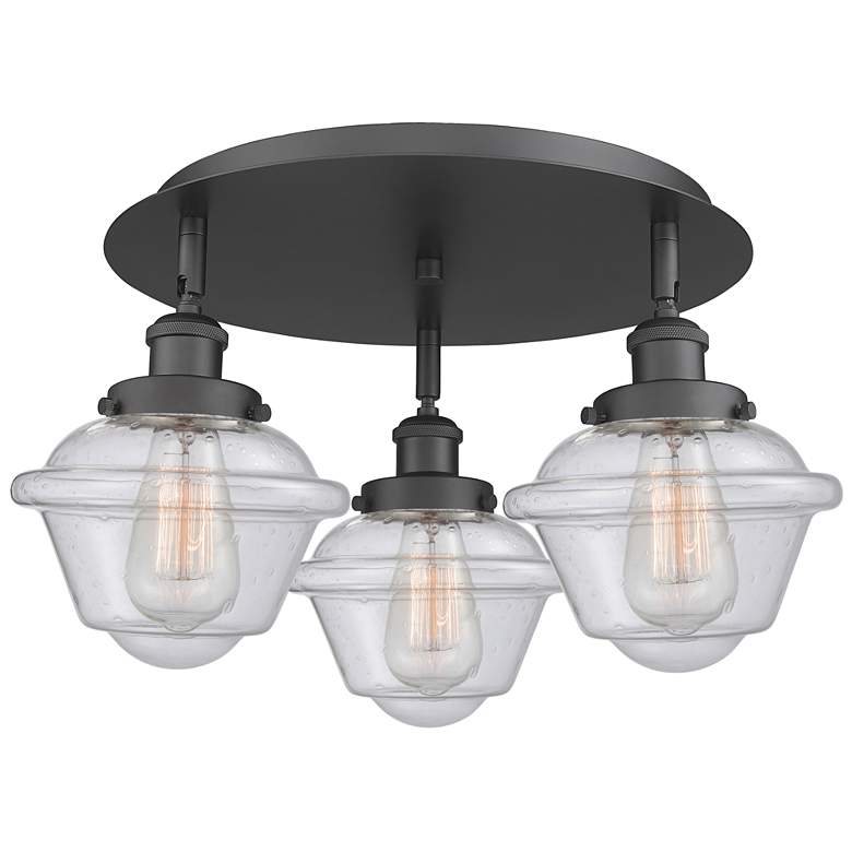 Image 1 Oxford 18.25" Wide 3 Light Matte Black Flush Mount With Seedy Glass Sh