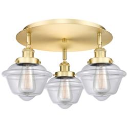 Oxford 18.25&quot; Wide 3 Light Satin Gold Flush Mount With Clear Glass Sha