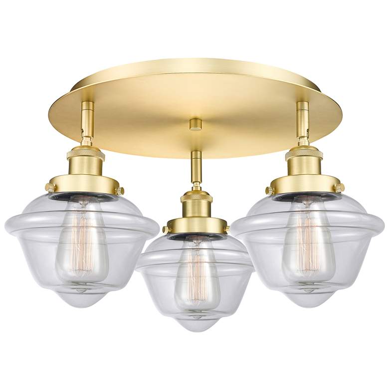 Image 1 Oxford 18.25" Wide 3 Light Satin Gold Flush Mount With Clear Glass Sha