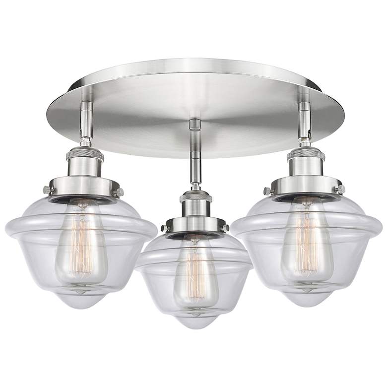 Image 1 Oxford 18.25" Wide 3 Light Satin Nickel Flush Mount With Clear Glass S