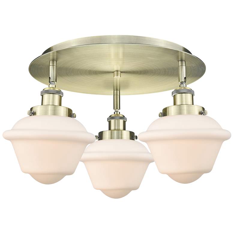 Image 1 Oxford 18.25"W 3 Light Antique Brass Flush Mount w/ Matte White Glass
