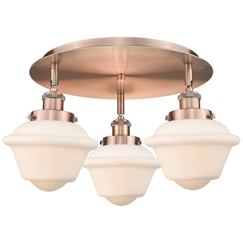 Image 1 Oxford 18.25"W 3 Light Antique Copper Flush Mount w/ White Shade