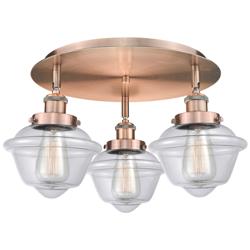 Oxford 18.25&quot;W 3 Light Antique Copper Flush Mount With Clear Glass Sha