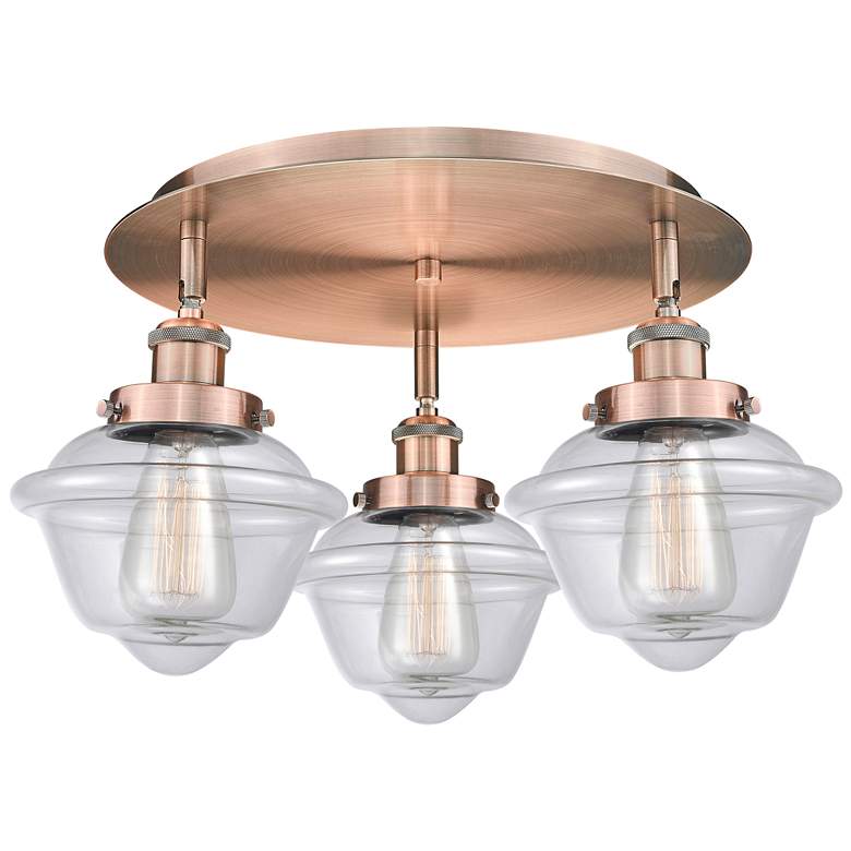 Image 1 Oxford 18.25"W 3 Light Antique Copper Flush Mount With Clear Glass Sha