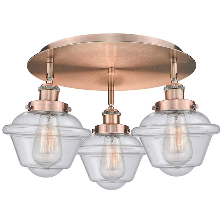 Image 1 Oxford 18.25"W 3 Light Antique Copper Flush Mount With Seedy Glass Sha