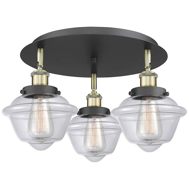 Image 1 Oxford 18.25"W 3 Light Black Antique Brass Flush Mount w/ Clear Glass