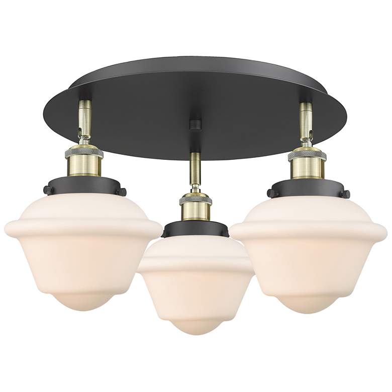 Image 1 Oxford 18.25"W 3 Light Black Antique Brass Flush Mount w/ White Shade