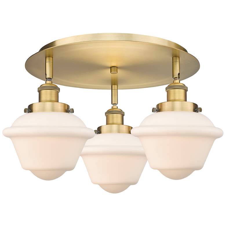 Image 1 Oxford 18.25"W 3 Light Brushed Brass Flush Mount w/ Matte White Glass