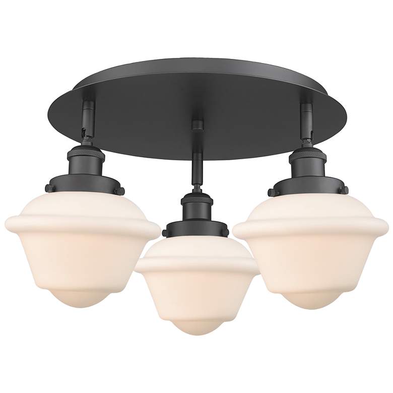 Image 1 Oxford 18.25"W 3 Light Matte Black Flush Mount With Matte White Glass