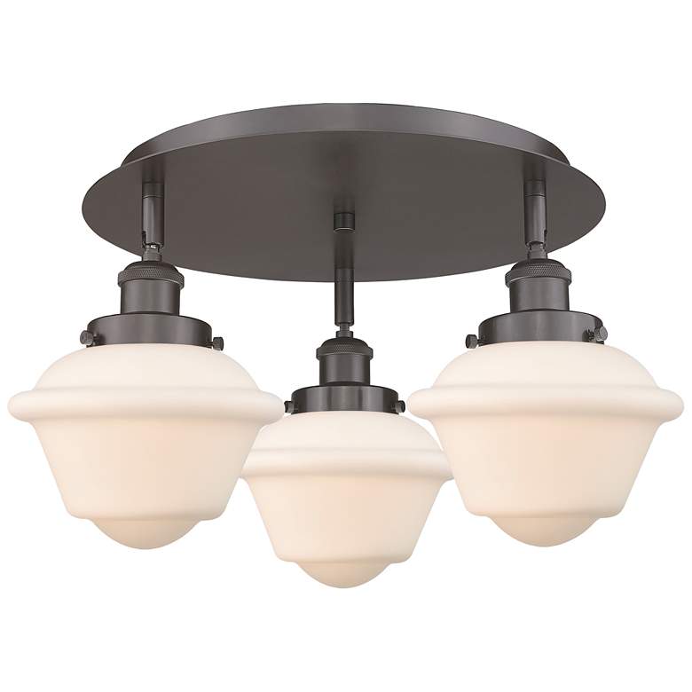 Image 1 Oxford 18.25"W 3 Light Oil Rubbed Bronze Flush Mount w/ White Shade