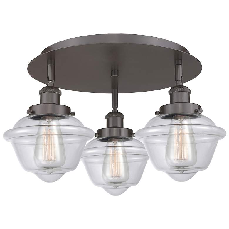 Image 1 Oxford 18.25"W 3 Light Oil Rubbed Bronze Flush Mount With Clear Glass
