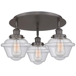 Oxford 18.25&quot;W 3 Light Oil Rubbed Bronze Flush Mount With Seedy Glass
