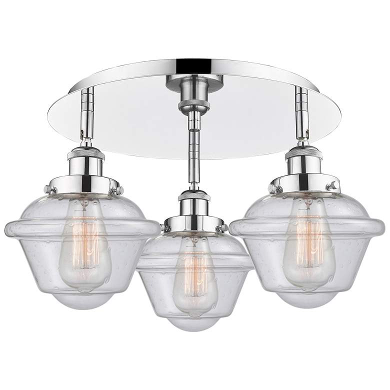 Image 1 Oxford 18.25"W 3 Light Polished Chrome Flush Mount With Seedy Glass Sh