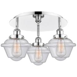 Oxford 18.25&quot;W 3 Light Polished Chrome Flush Mount With Seedy Glass Sh