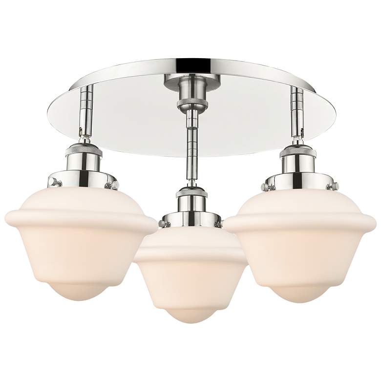 Image 1 Oxford 18.25"W 3 Light Polished Nickel Flush Mount w/ White Shade