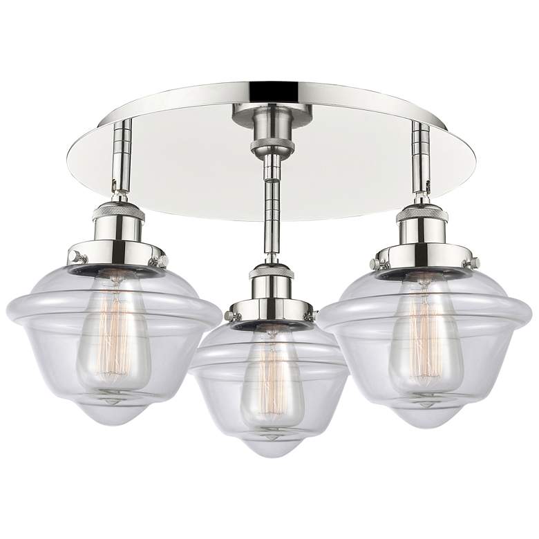 Image 1 Oxford 18.25"W 3 Light Polished Nickel Flush Mount With Clear Glass Sh