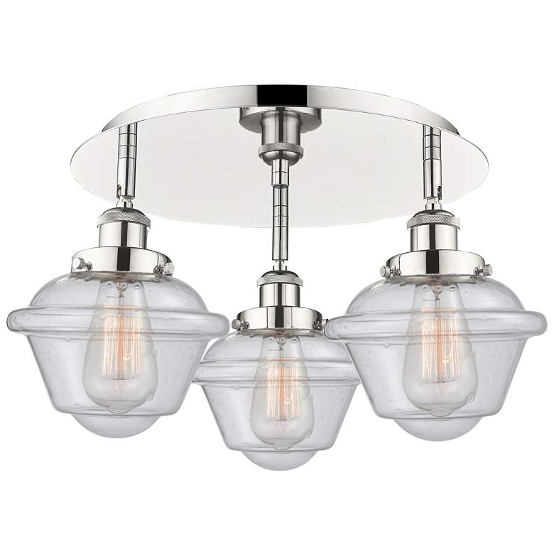 Image 1 Oxford 18.25"W 3 Light Polished Nickel Flush Mount With Seedy Glass Sh