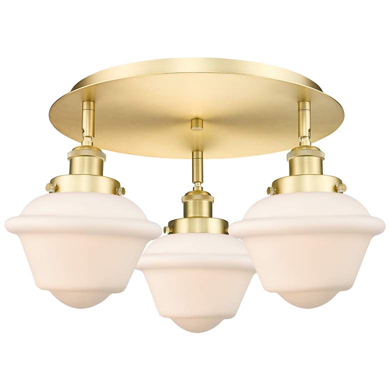 Image 1 Oxford 18.25"W 3 Light Satin Gold Flush Mount With Matte White Glass S