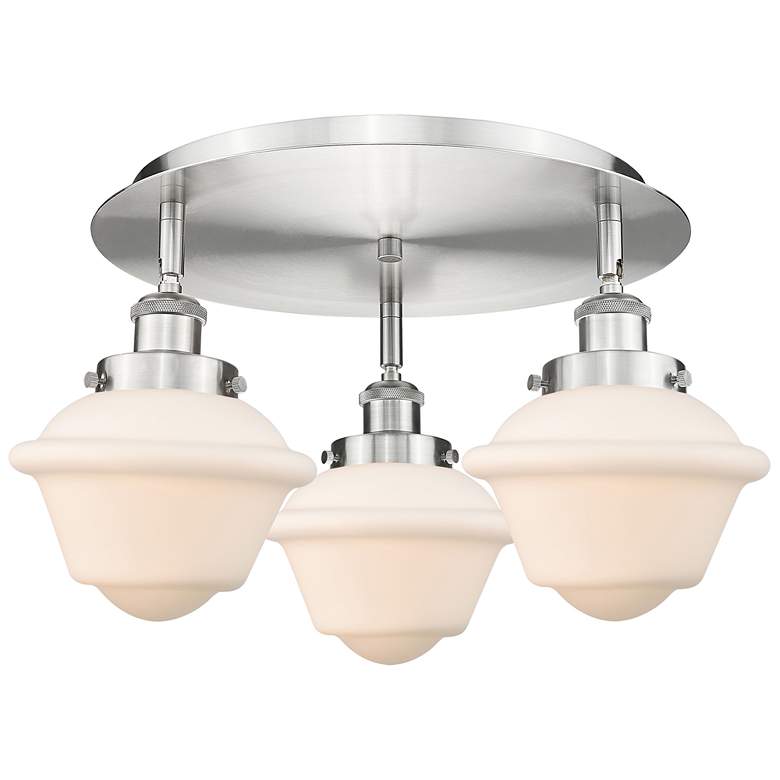 Image 1 Oxford 18.25"W 3 Light Satin Nickel Flush Mount w/ Matte White Glass S