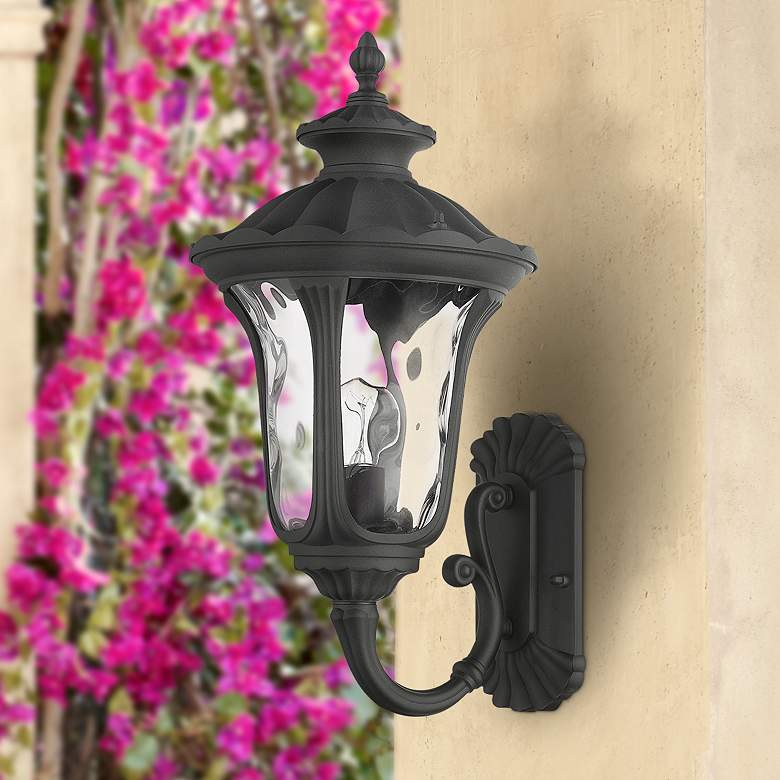 Image 1 Oxford 19"H Textured Black Upward Lantern Outdoor Wall Light