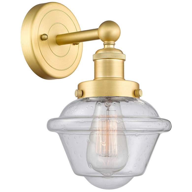 Image 1 Oxford 2.25" High Satin Gold Sconce With Seedy Shade