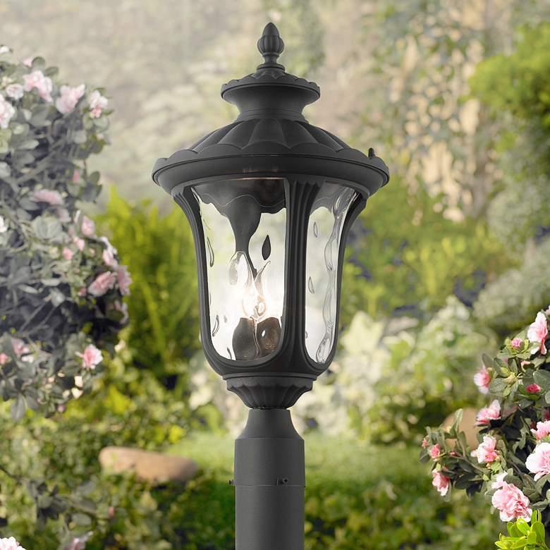 Image 1 Oxford 22 inch High Textured Black Lantern Outdoor Post Light