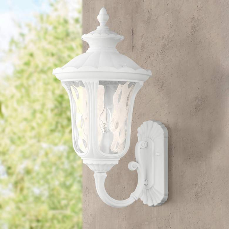 Image 1 Oxford 22 inchH Textured White Upward Lantern Outdoor Wall Light