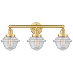 Oxford 24.5&quot; Wide 3 Light Satin Gold Bath Vanity Light With Seedy Shad