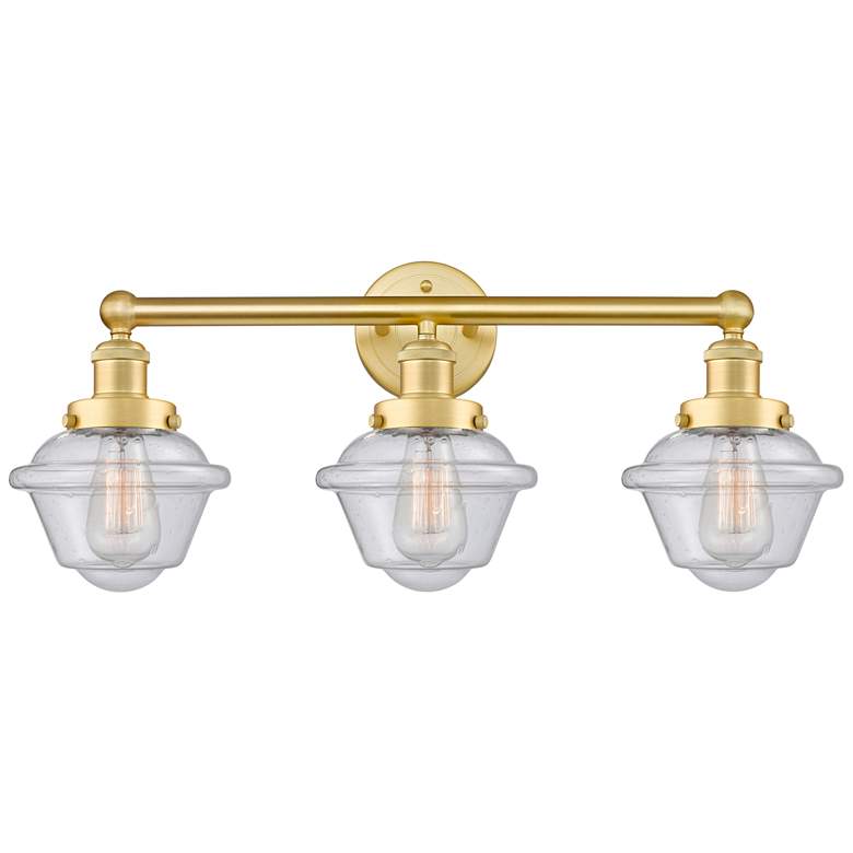 Image 1 Oxford 24.5" Wide 3 Light Satin Gold Bath Vanity Light With Seedy Shad