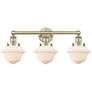 Oxford 24.5"W 3 Light Antique Brass Bath Vanity Light With White Shade
