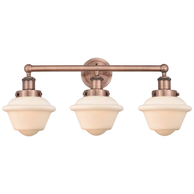 Image 1 Oxford 24.5 inchW 3 Light Antique Copper Bath Vanity Light With White Shad