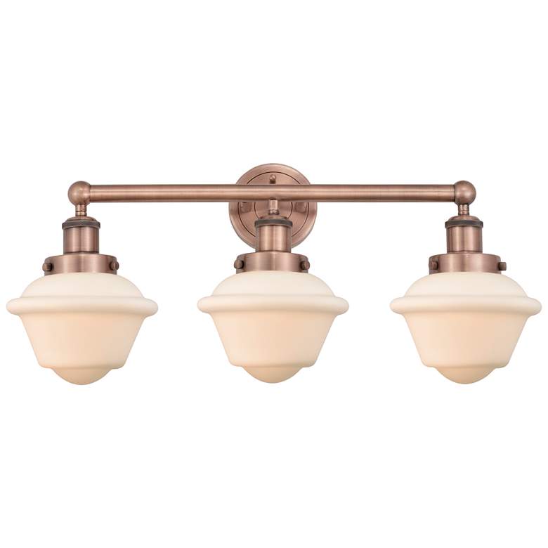 Image 1 Oxford 24.5"W 3 Light Antique Copper Bath Vanity Light With White Shad