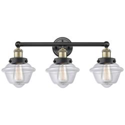 Oxford 24.5&quot;W 3 Light Black Antique Brass Bath Light With Clear Shade