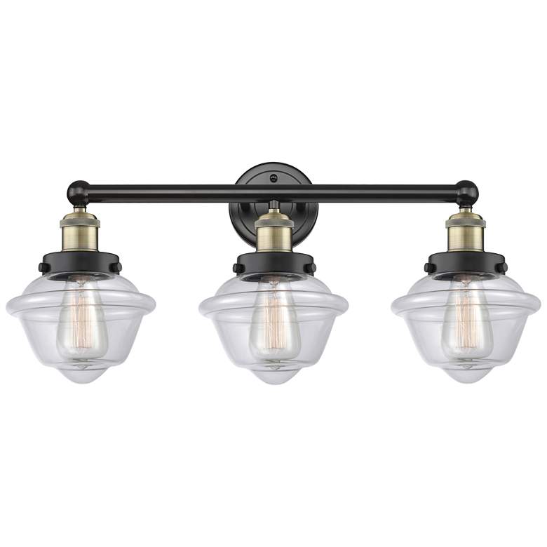 Image 1 Oxford 24.5"W 3 Light Black Antique Brass Bath Light With Clear Shade