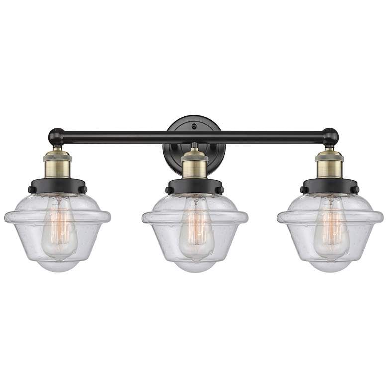 Image 1 Oxford 24.5"W 3 Light Black Antique Brass Bath Light With Seedy Shade