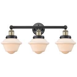 Oxford 24.5&quot;W 3 Light Black Antique Brass Bath Light With White Shade