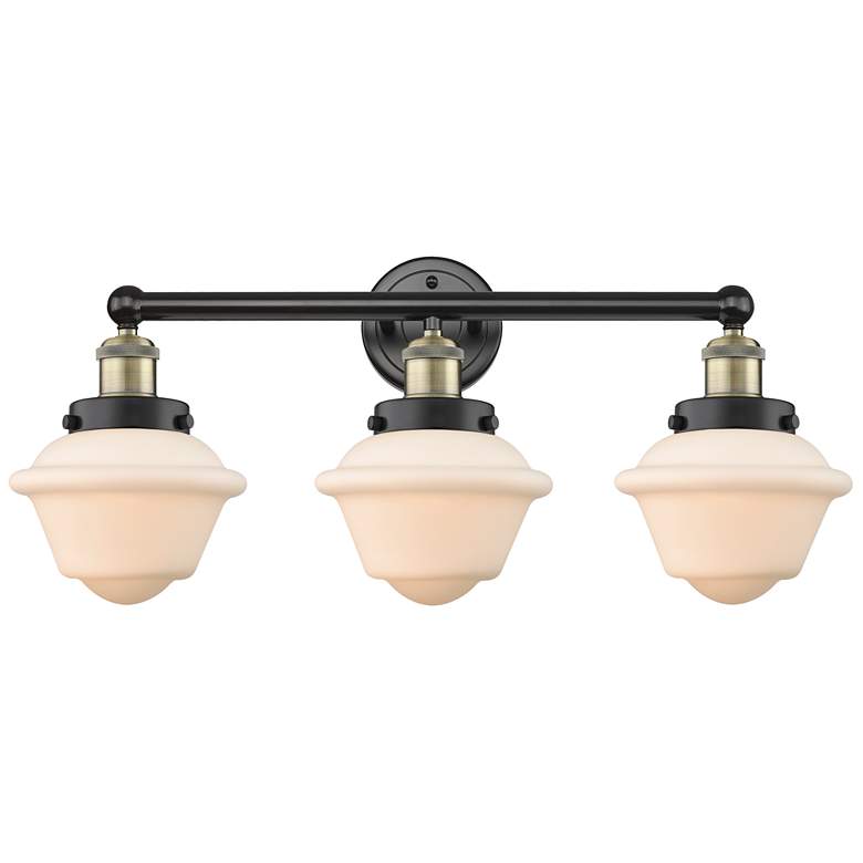 Image 1 Oxford 24.5"W 3 Light Black Antique Brass Bath Light With White Shade