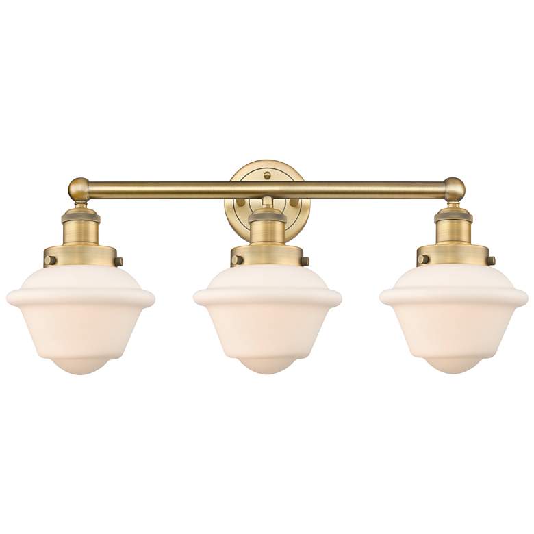 Image 1 Oxford 24.5"W 3 Light Brushed Brass Bath Vanity Light With White Shade