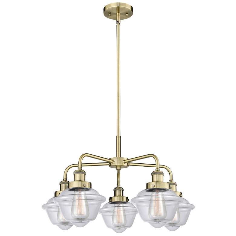 Image 1 Oxford 24.5"W 5 Light Antique Brass Stem Hung Chandelier w/ Clear Shad