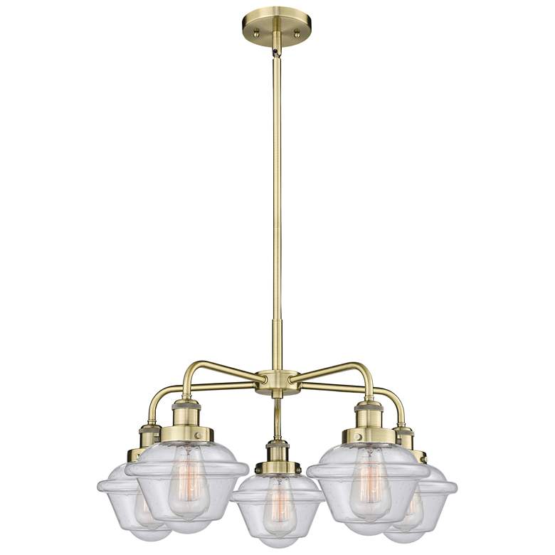 Image 1 Oxford 24.5"W 5 Light Antique Brass Stem Hung Chandelier w/ Seedy Shad