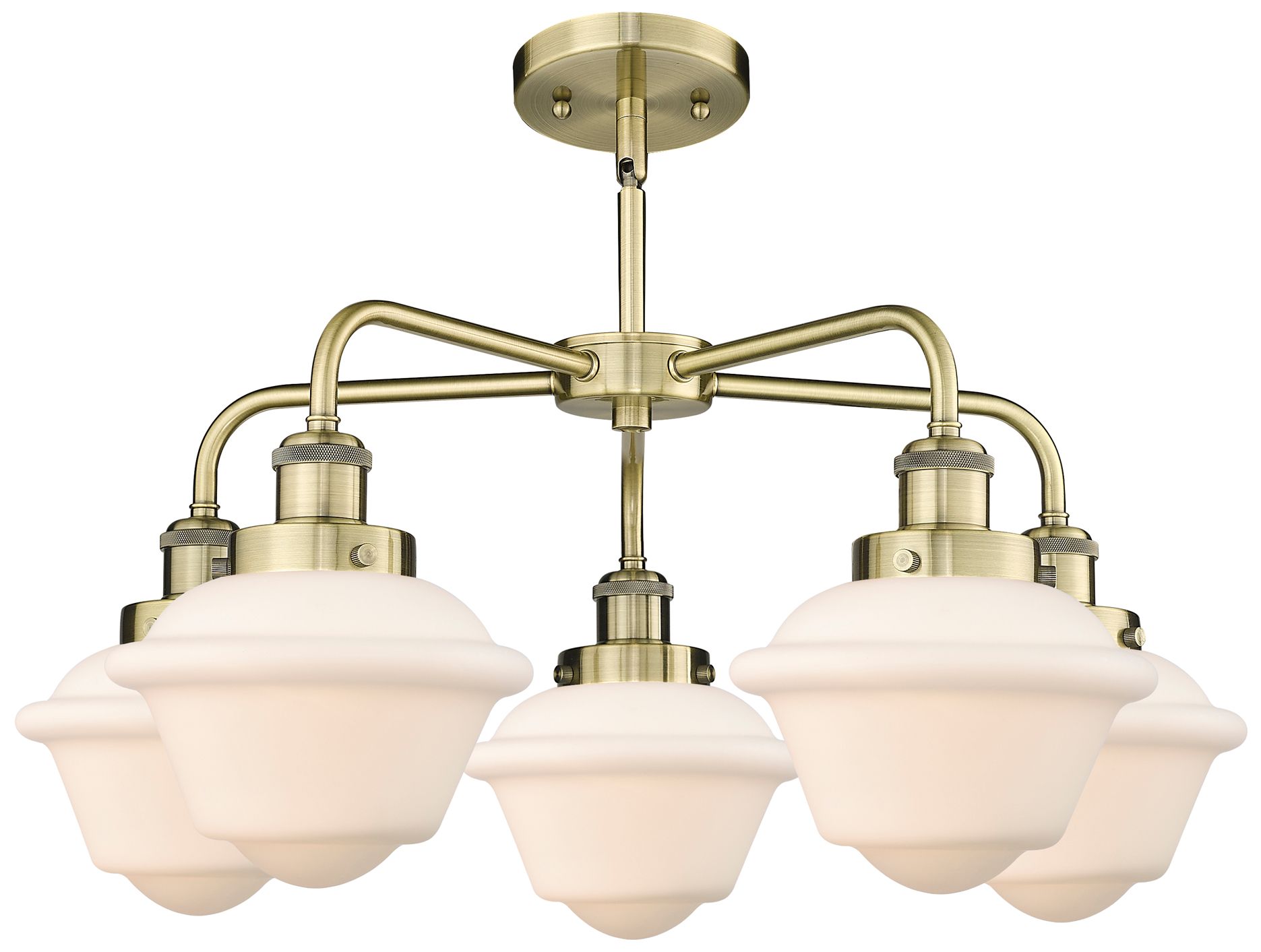 Image 2 Oxford 24.5"W 5 Light Antique Brass Stem Hung Chandelier w/ White Shad more views