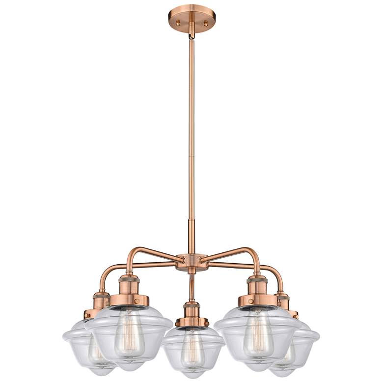 Image 1 Oxford 24.5"W 5 Light Antique Copper Stem Hung Chandelier w/ Clear Sha