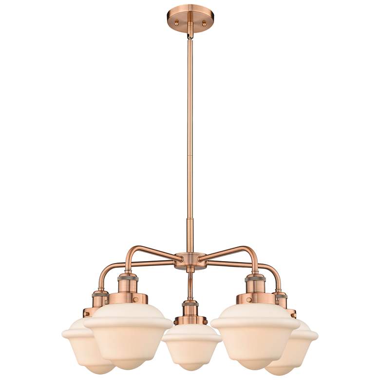 Image 1 Oxford 24.5"W 5 Light Antique Copper Stem Hung Chandelier w/ White Sha
