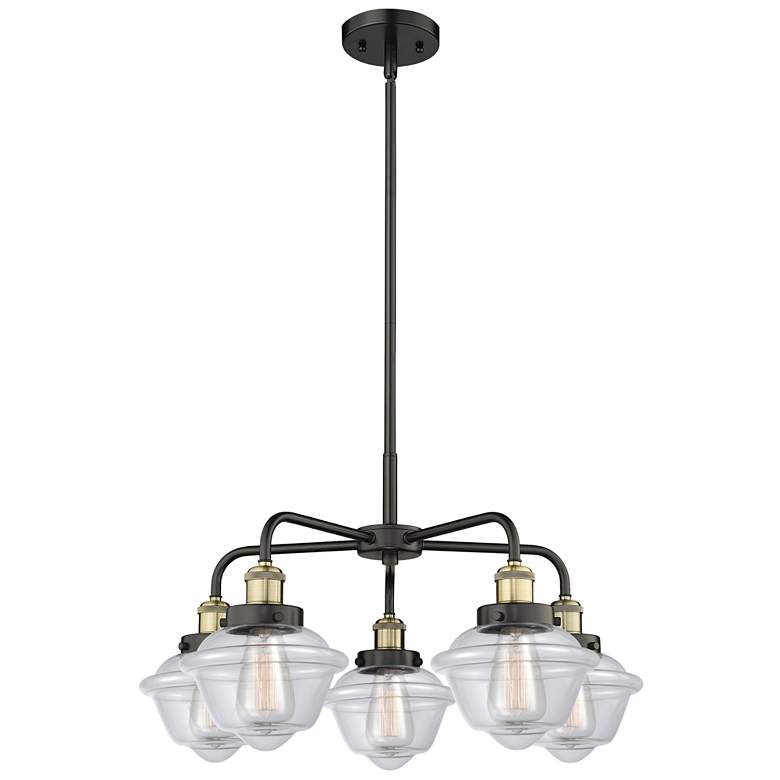Image 1 Oxford 24.5"W 5 Light Black Brass Stem Hung Chandelier w/ Clear Shade