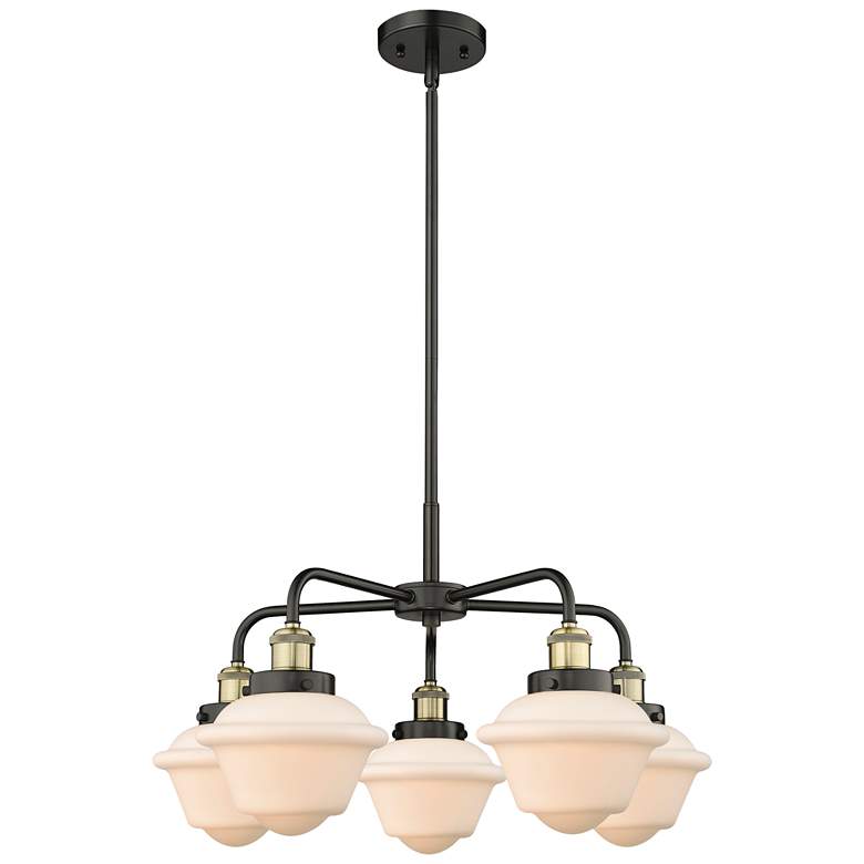 Image 1 Oxford 24.5"W 5 Light Black Brass Stem Hung Chandelier w/ White Shade