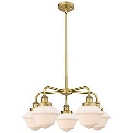 Image1 of Oxford 24.5"W 5 Light Brushed Brass Stem Hung Chandelier w/ White Shad